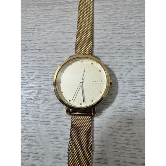 Vintage Skagen SKW7206 Gold Dial Gold Tone Mesh Bracelet Women\'s Watch
